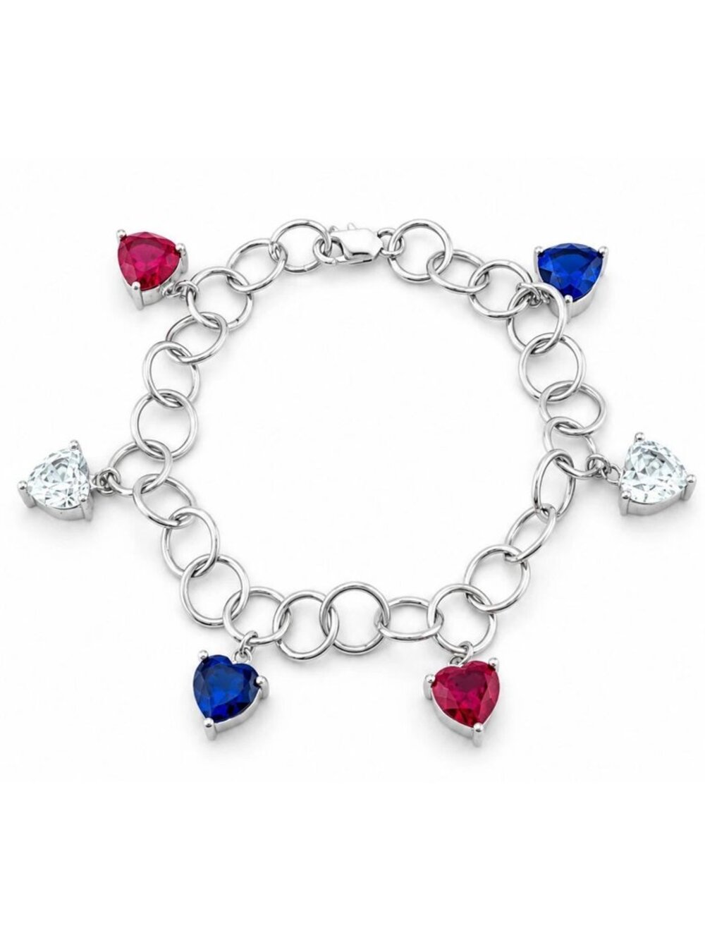 Ruby, Blue & White Sapphire Charm Bracelet .925 Sterling Silver